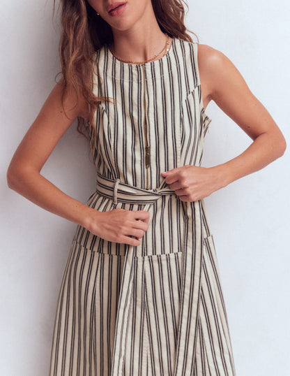 Ivory and Navy Stripe Margot Denim Sleeveless Dress