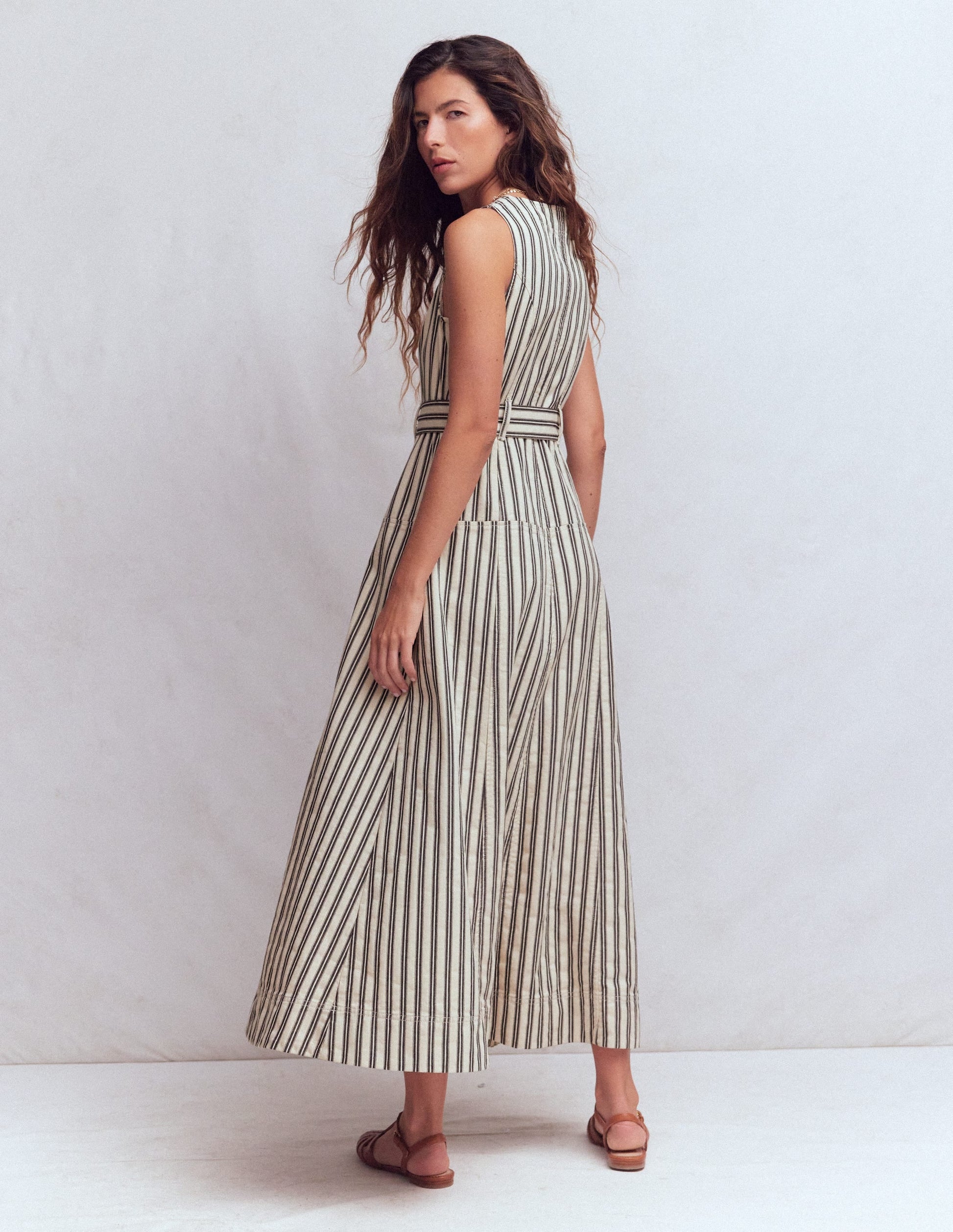 Ivory and Navy Stripe Margot Denim Sleeveless Dress