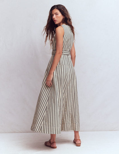 Ivory and Navy Stripe Margot Denim Sleeveless Dress