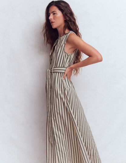 Ivory and Navy Stripe Margot Denim Sleeveless Dress
