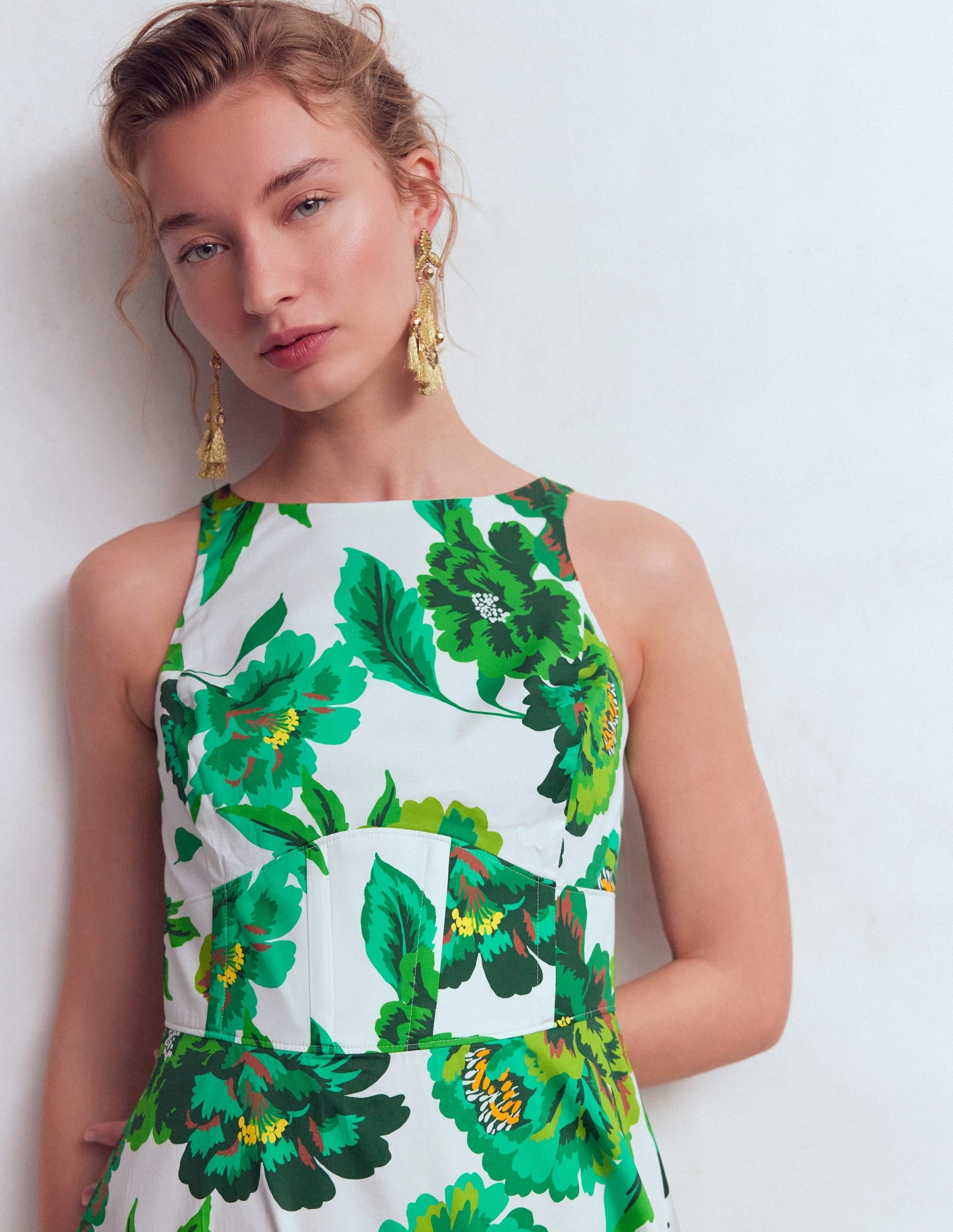Green Opulent Blossom Silvia Boned Bodice Maxi Dress in Green Opulent Blossom