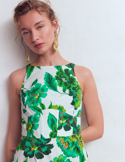 Green Opulent Blossom Silvia Boned Bodice Maxi Dress in Green Opulent Blossom