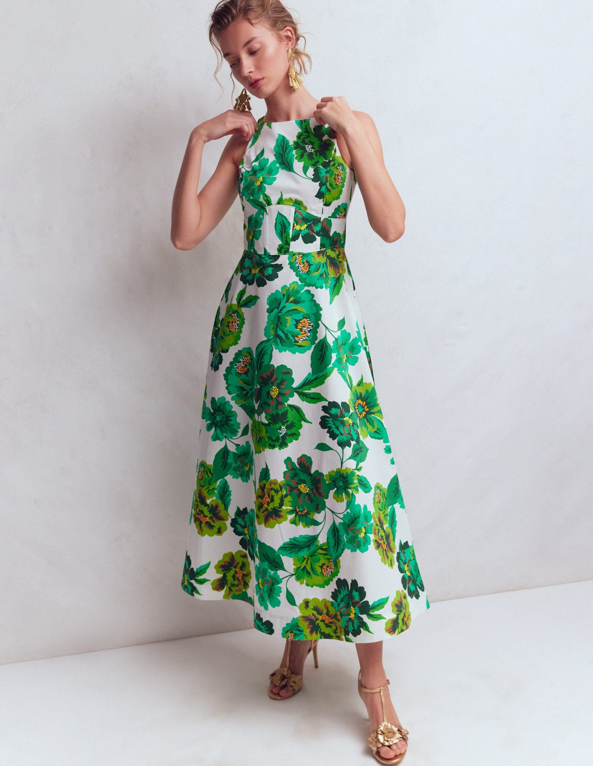 Green Opulent Blossom Silvia Boned Bodice Maxi Dress in Green Opulent Blossom