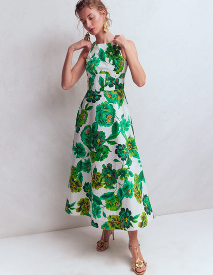 Green Opulent Blossom Silvia Boned Bodice Maxi Dress in Green Opulent Blossom