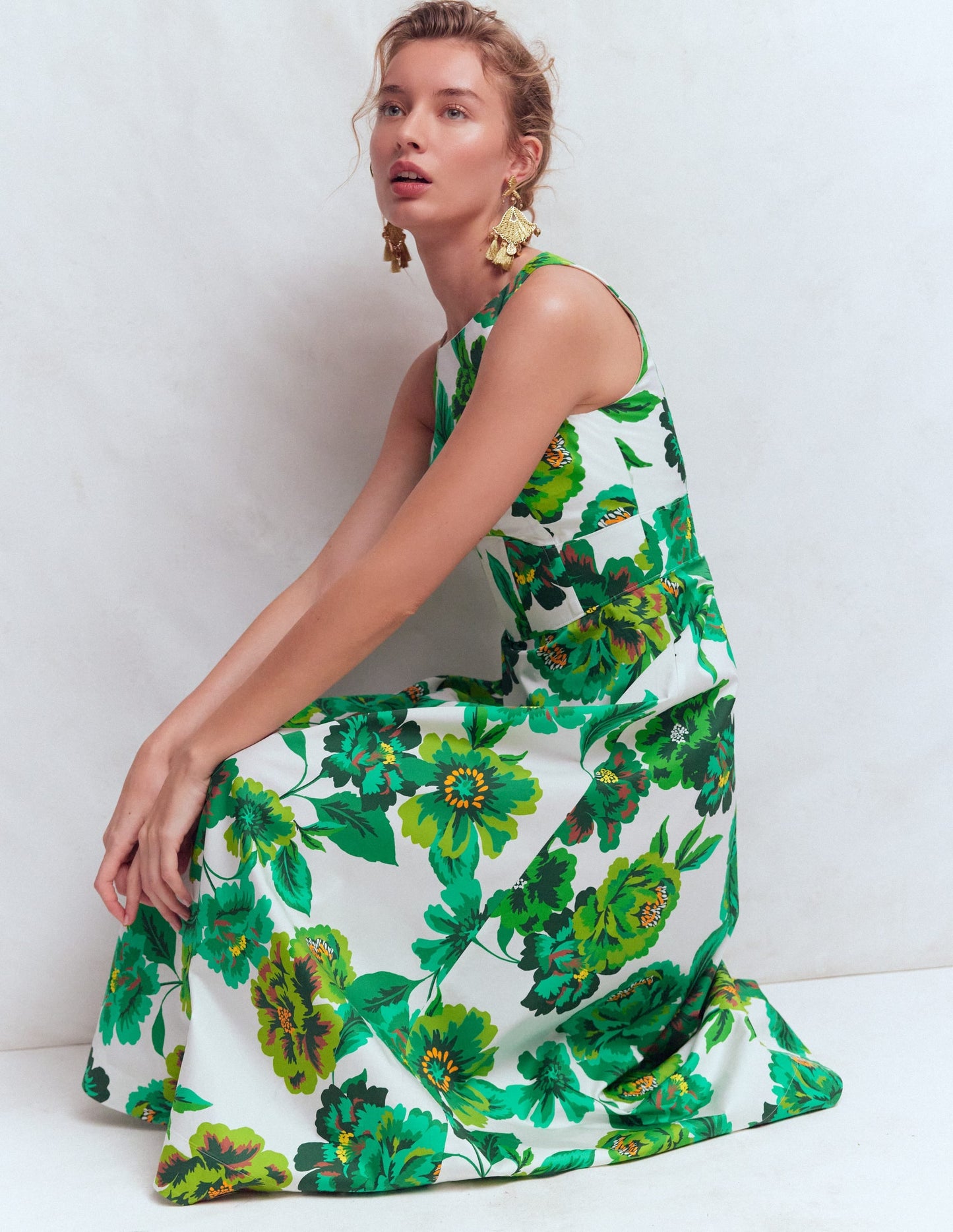 Green Opulent Blossom Silvia Boned Bodice Maxi Dress in Green Opulent Blossom