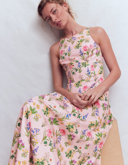 French Pink, Delicate Blossom Silvia Boned Bodice Maxi Dress in Green Opulent Blossom