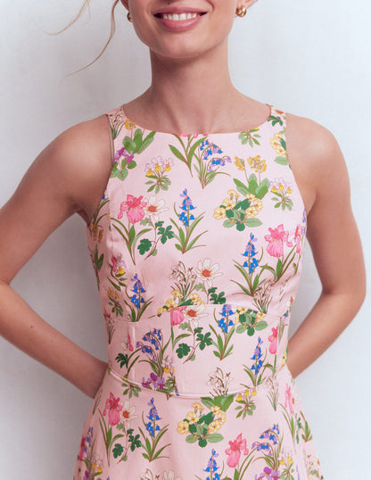 French Pink, Delicate Blossom Silvia Boned Bodice Maxi Dress in Green Opulent Blossom