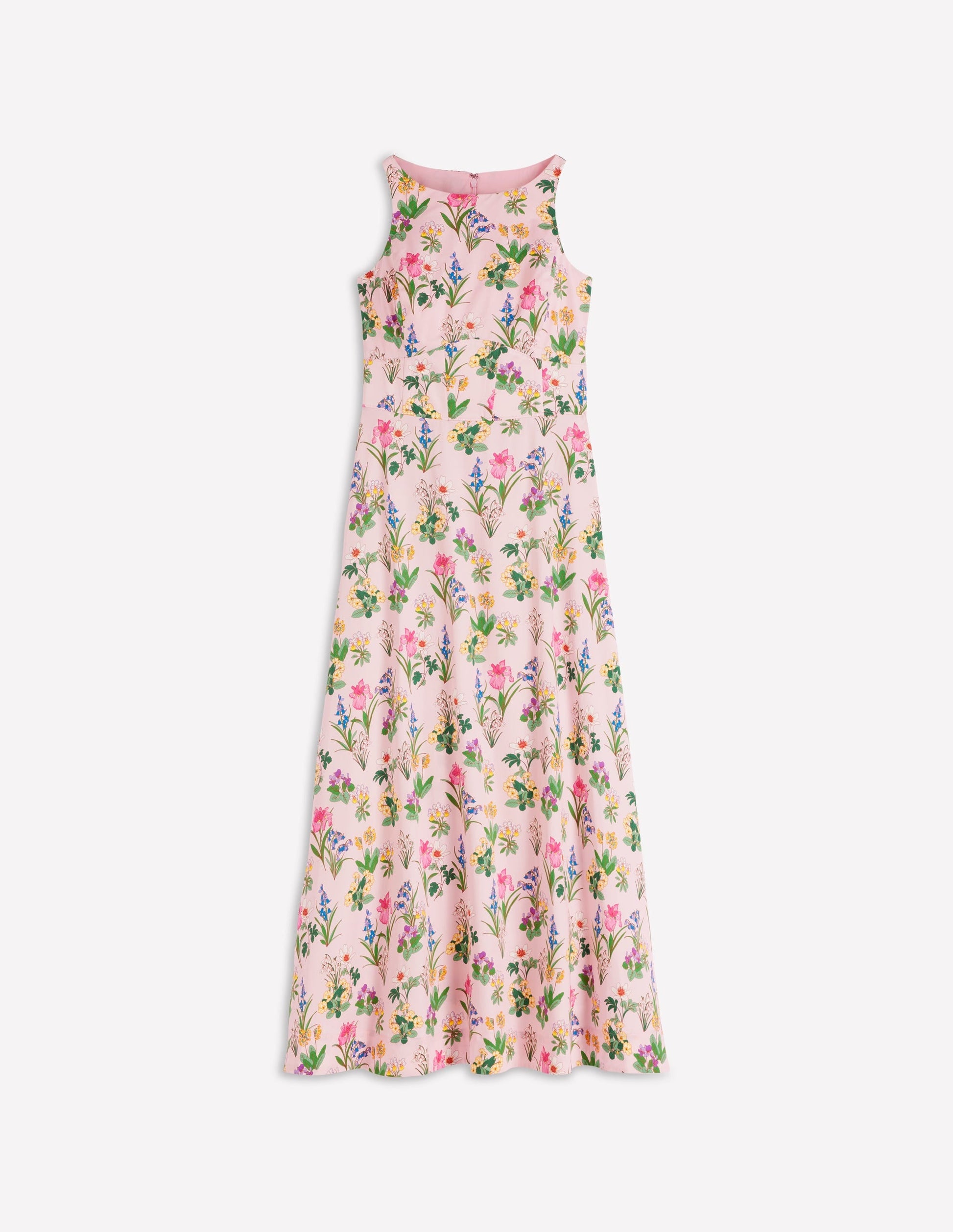 French Pink, Delicate Blossom Silvia Boned Bodice Maxi Dress in Green Opulent Blossom