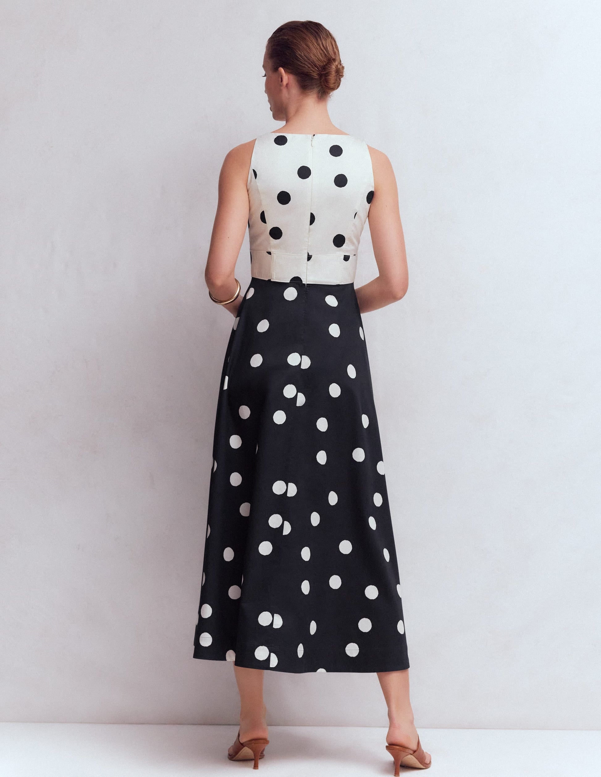 French Navy Painted Spaced Dot Silvia Boned Bodice Maxi Dress in Green Opulent Blossom