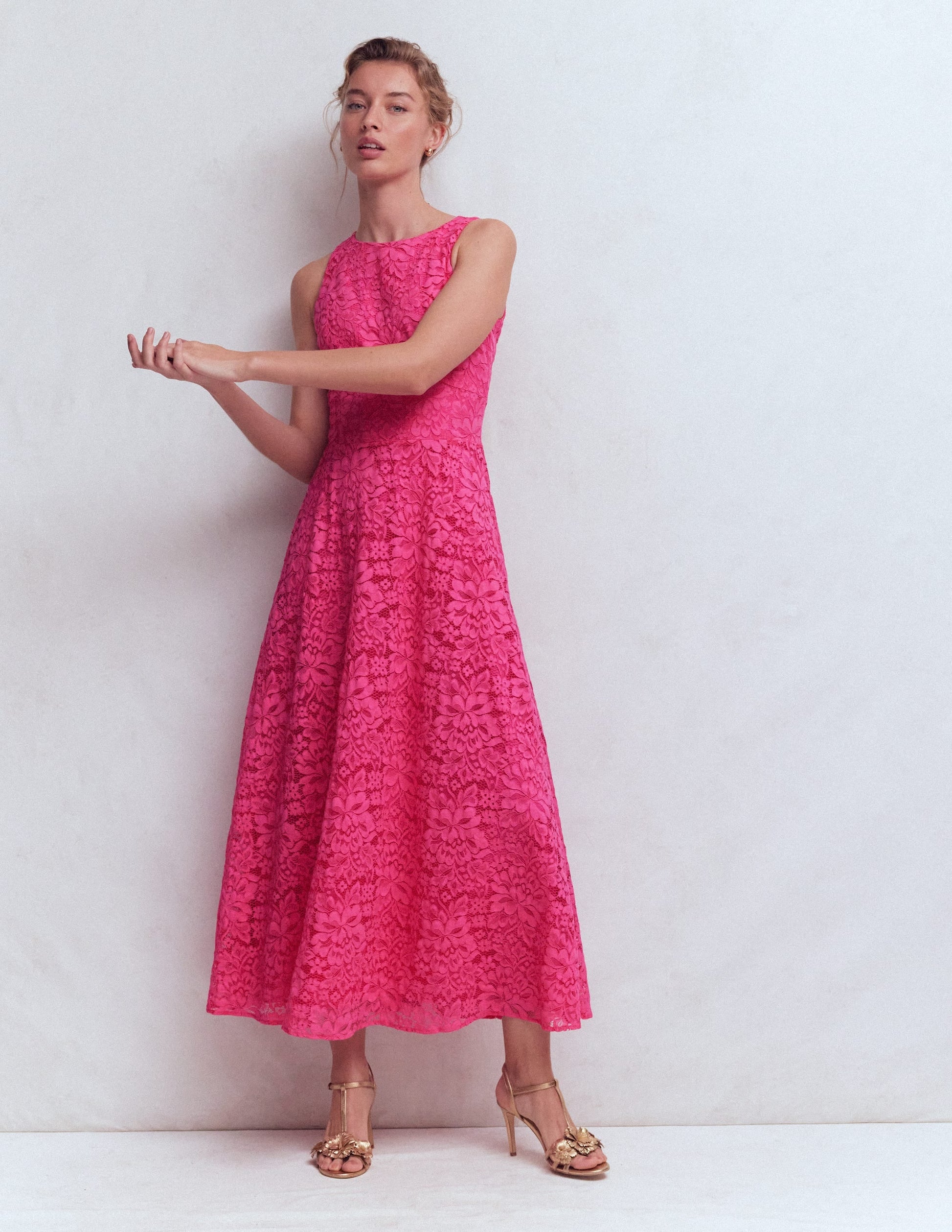 Pink Punch Lace Silvia Boned Bodice Maxi Dress in Green Opulent Blossom