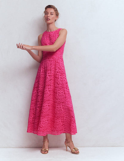 Pink Punch Lace Silvia Boned Bodice Maxi Dress in Green Opulent Blossom
