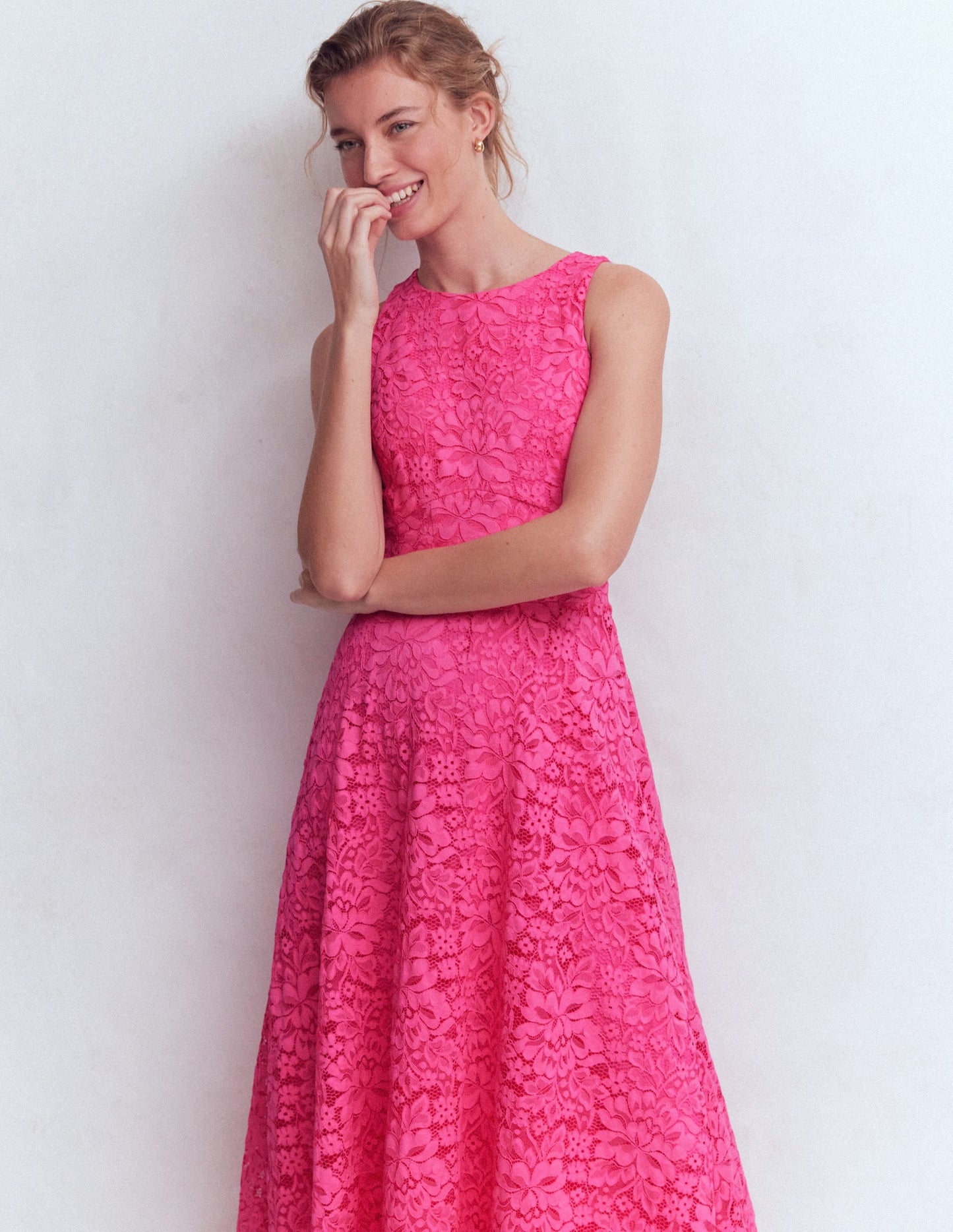 Pink Punch Lace Silvia Boned Bodice Maxi Dress in Green Opulent Blossom
