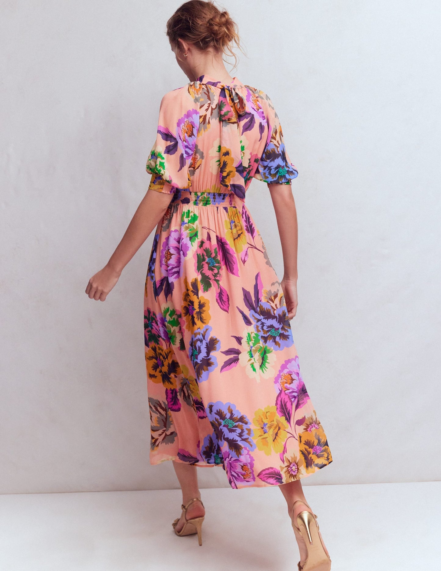 Multi Opulent Blossom Beatrice High Neck Blouson Dress in Opulent Blossom