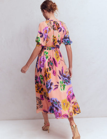 Multi Opulent Blossom Beatrice High Neck Blouson Dress in Opulent Blossom