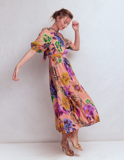 Multi Opulent Blossom Beatrice High Neck Blouson Dress in Opulent Blossom
