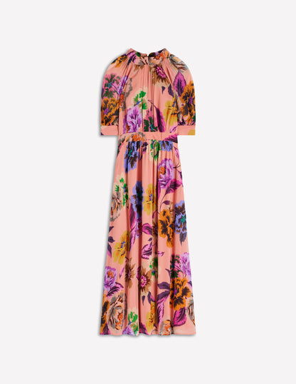Multi Opulent Blossom Beatrice High Neck Blouson Dress in Opulent Blossom