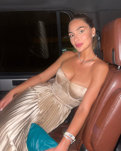 Champagne Valentina Emerald Silk Dress