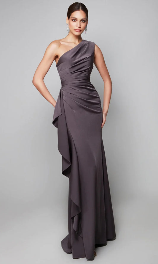 Burgundy* Vivienne One-Shoulder Draped Gown