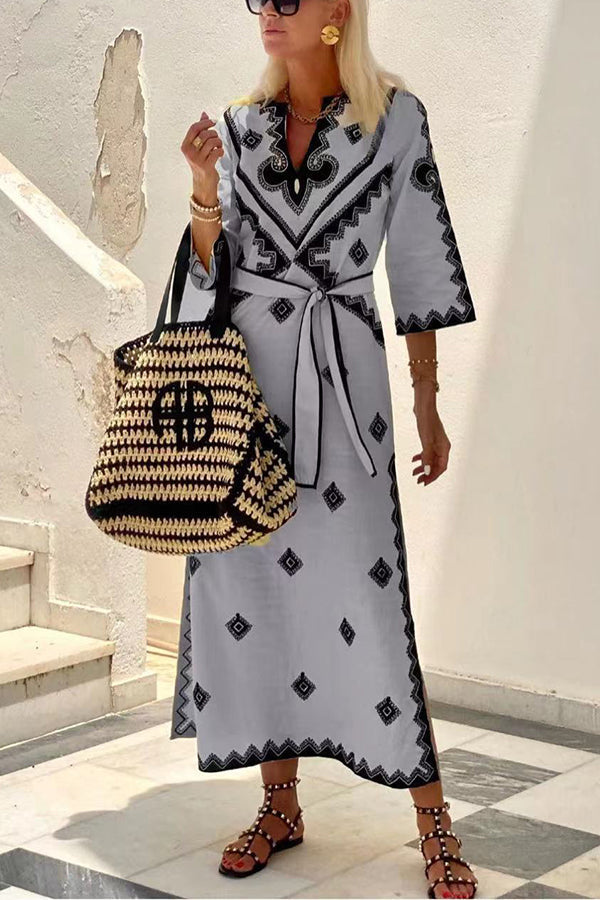 Multicolor Margot Linen Blend Ethnic Midi Dress