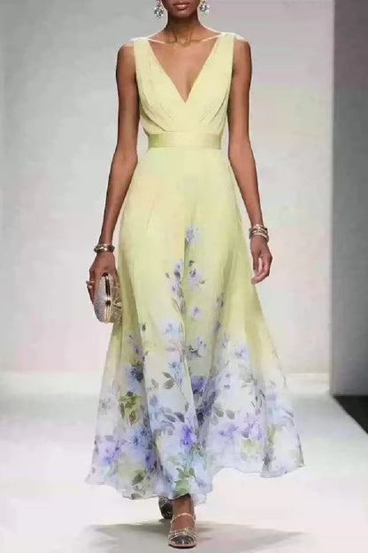Green Arabella A-Line Tea Length Chiffon Dress