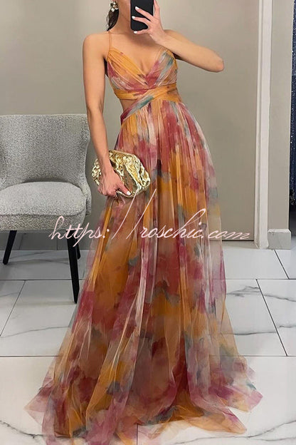 Yellow Giselle Tulle Floral Maxi Dress