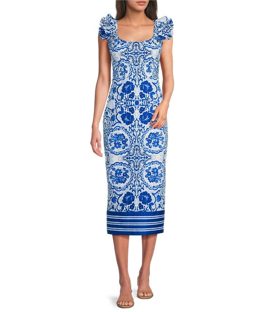 Adrianna Printed Ruffle Midi Dress