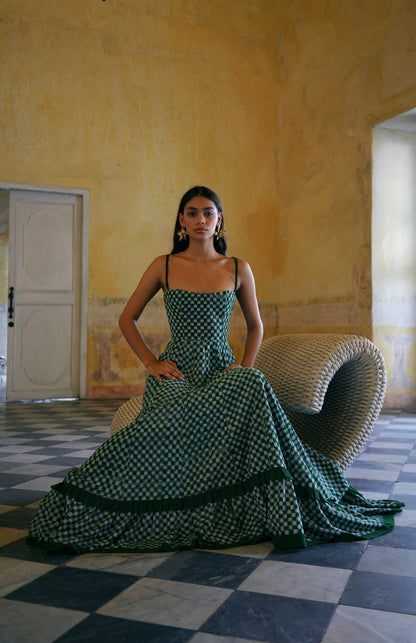 Green Margot Check Midi Dress