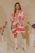 Petal Coast Floral Mini Dress in Pink - M / pink