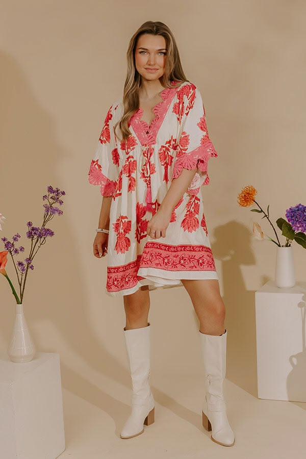 Petal Coast Floral Mini Dress in Pink - M / pink