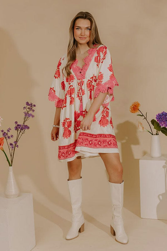 Petal Coast Floral Mini Dress in Pink - M / pink