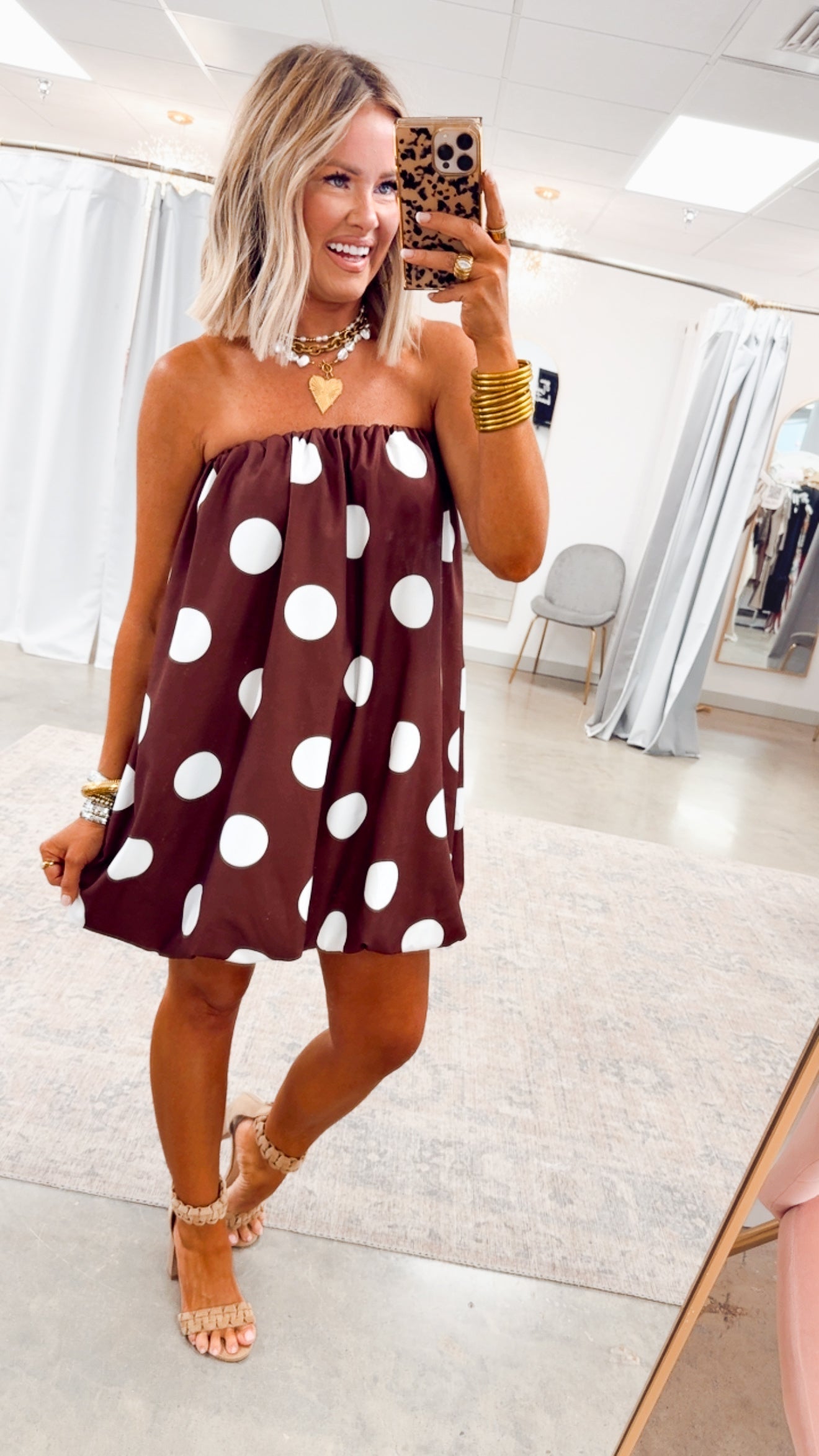 Brown/Ivory Margot Polka Dot Bubble Hem Dress