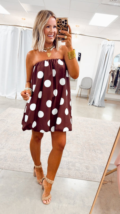 Brown/Ivory Margot Polka Dot Bubble Hem Dress