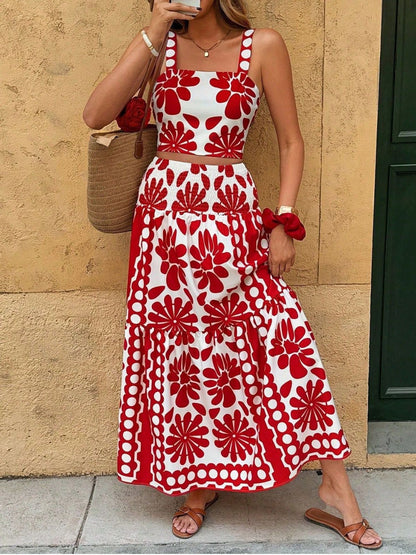 Blue Margot Square Neck Geometric Floral Maxi Dress