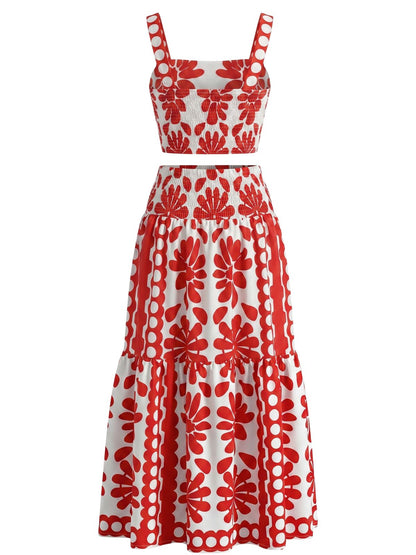 Red Margot Square Neck Geometric Floral Maxi Dress