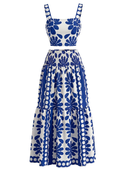 Red Margot Square Neck Geometric Floral Maxi Dress