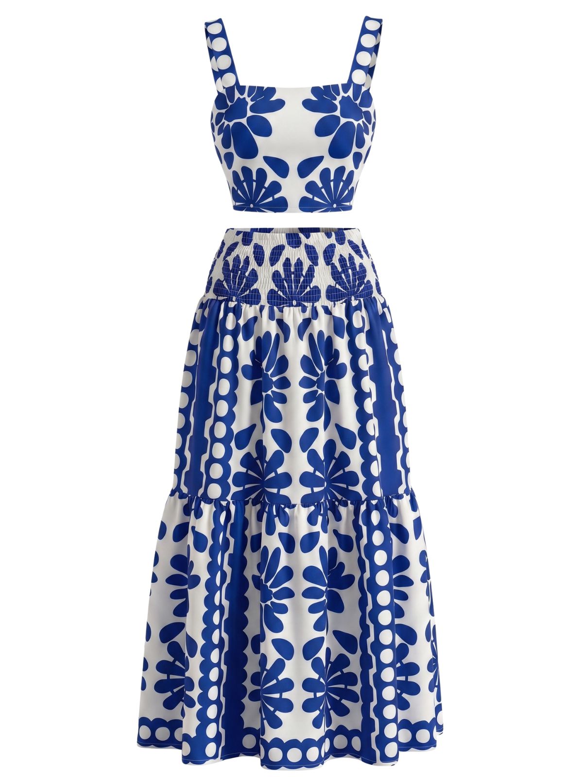 Blue Margot Square Neck Geometric Floral Maxi Dress