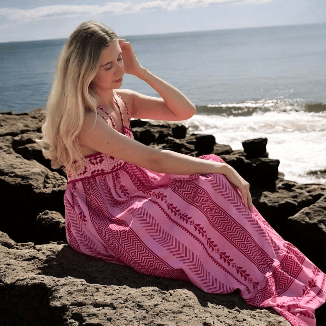 Pink Livia Linen Maxi Dress