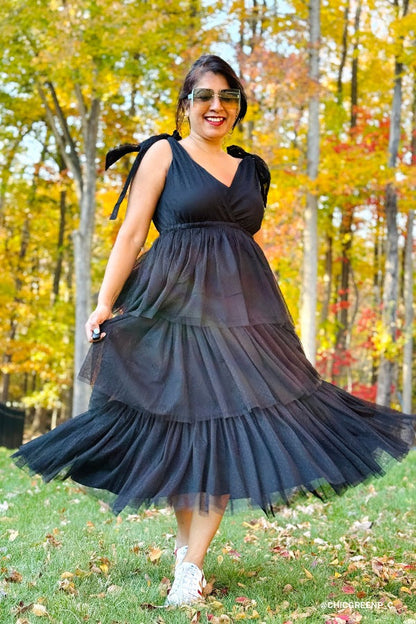Black Arabella Tiered Tulle Dress in Mauve