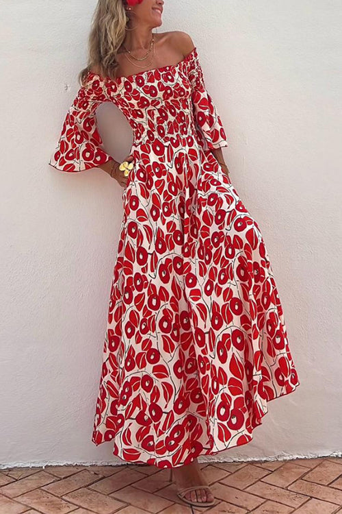 Red Vivienne Abstract Swing Maxi Dress