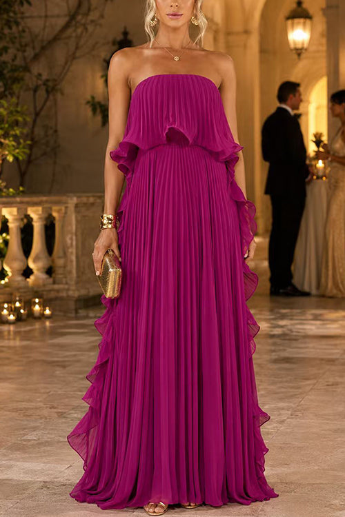 Fuchsia Margot Pleated Strapless Maxi Dress
