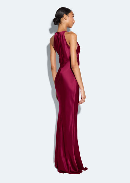 Berry Vivienne Satin Halter Gown