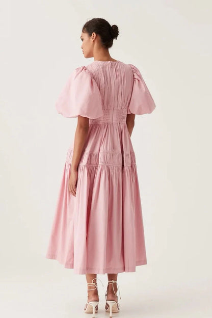 Pink Fallingwater Ruched Midi Dress