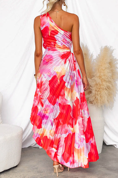 Red Valentina One-Shoulder Pleated Maxi Dress
