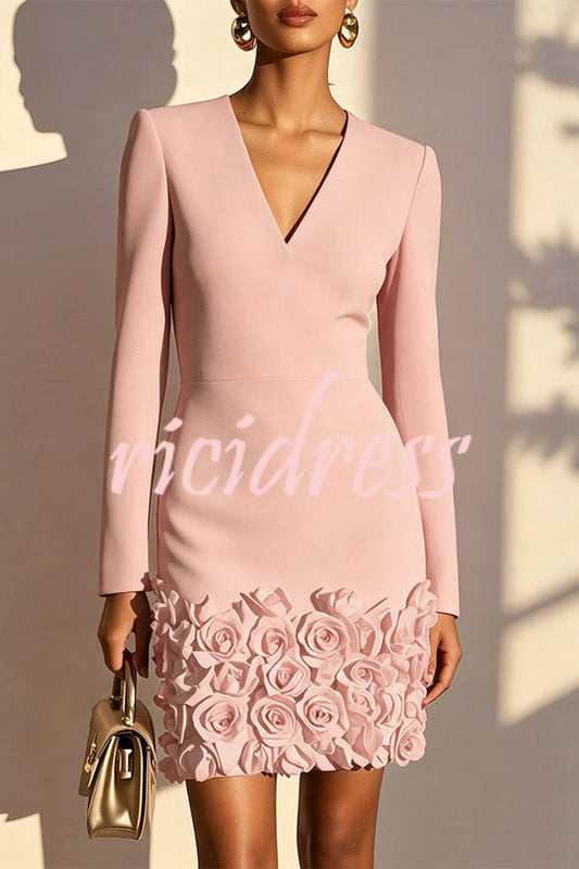 Pink Aurora Rosa 3D Floral Mini Dress