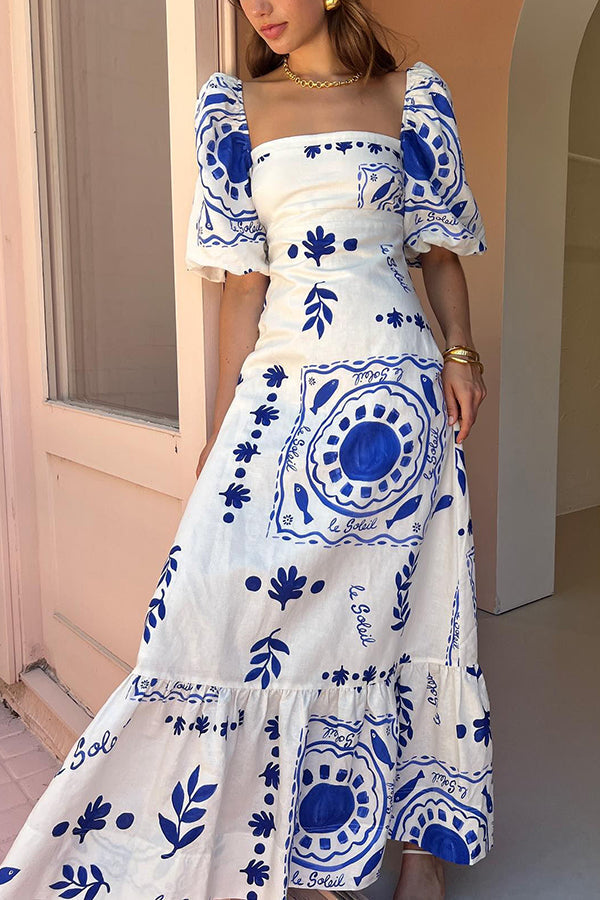 Blue Ophelia Linen Blend Maxi Dress