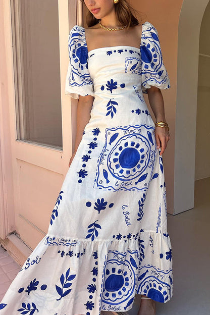 Blue Ophelia Linen Blend Maxi Dress