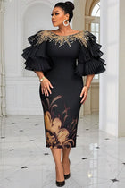 Xpluswear Design Plus Size Formal Organza Black V Neck Short Sleeve Ruffle Chiffon Maxi Dresses Black-3XL/22-24
