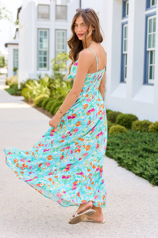 Lila Turquiose Floral Maxi Dress