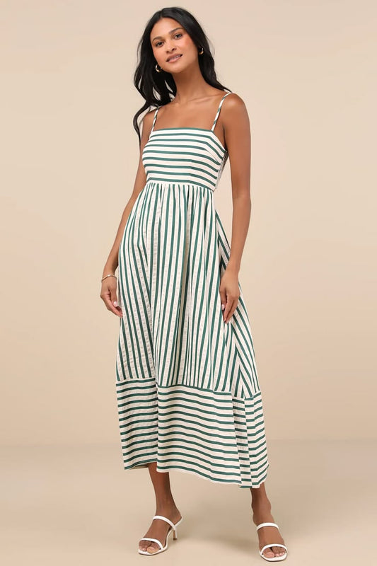 Margot Striped Cutout Midi Dress