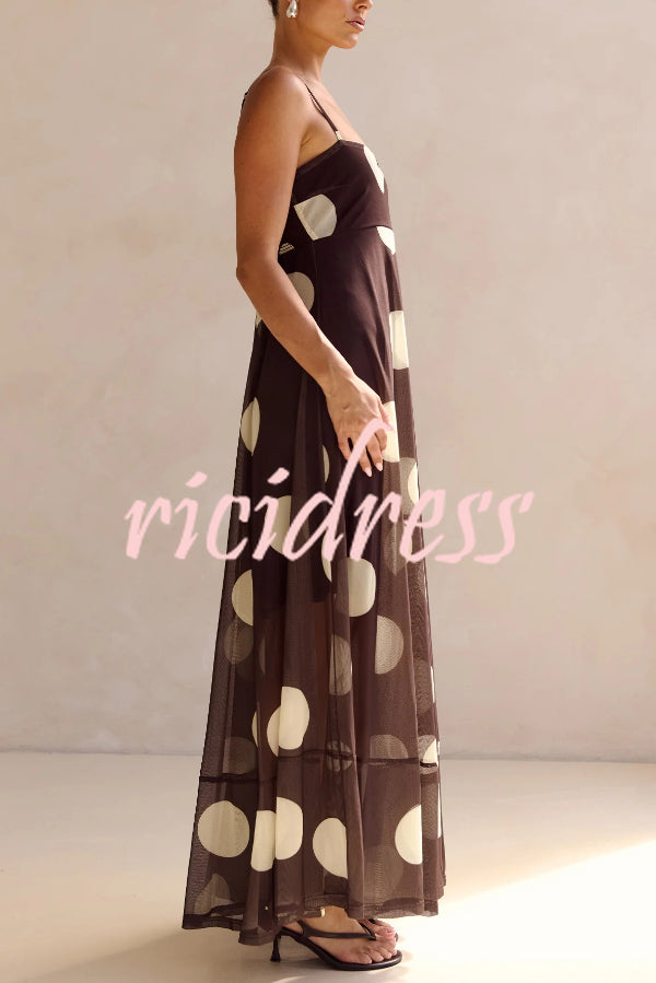 Blue Margot Polka Dot Mesh Maxi Dress